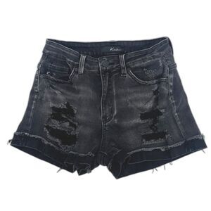 KanCan Black Denim Jean Shorts Distressed Stretchy Edgy Grunge Size MD KC6125